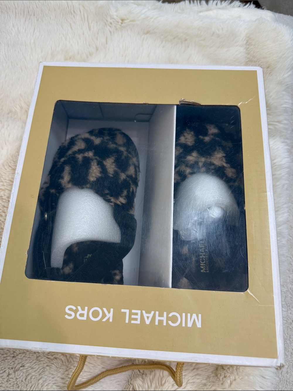 Michael Kors Girls Leopard Print Fur Slide Sandals - Black & Brown